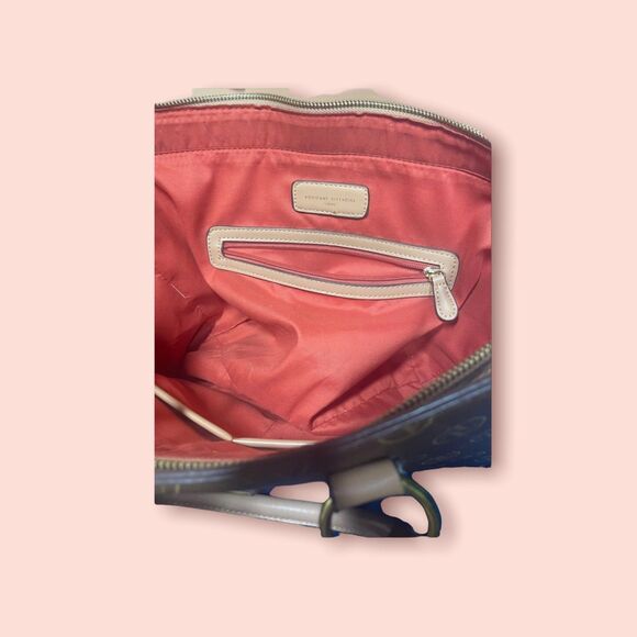 Adrienne Vittadini Signature Satchel Brown Beige Leather - Picture 3 of 3